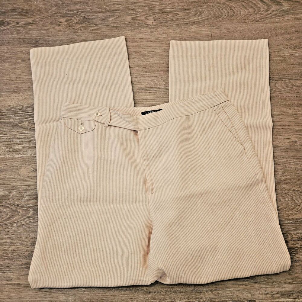 Lauren Ralph Lauren 100% Linen Pants Women Sz 16 Pink Pinstripe Quiet Luxury